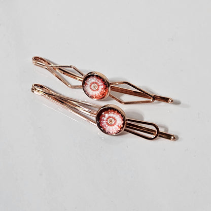 Rose Gold Bobby Pin, Geometric Hair Clip, Handmade Red Cabochon Hair Pin, Minimal Hair