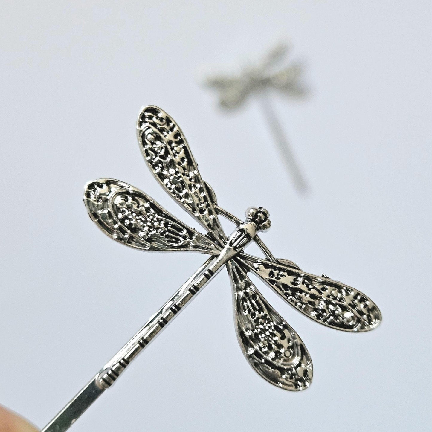 Dragonfly Bobby Pins: Antique Silver Hair Slides, Secure Hold