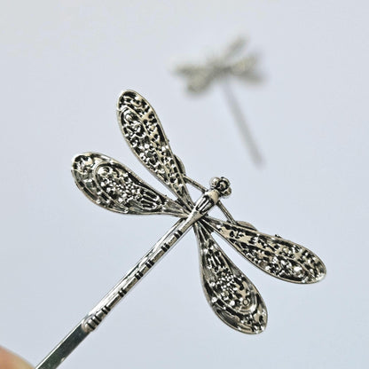 Dragonfly Bobby Pins: Antique Silver Hair Slides, Secure Hold