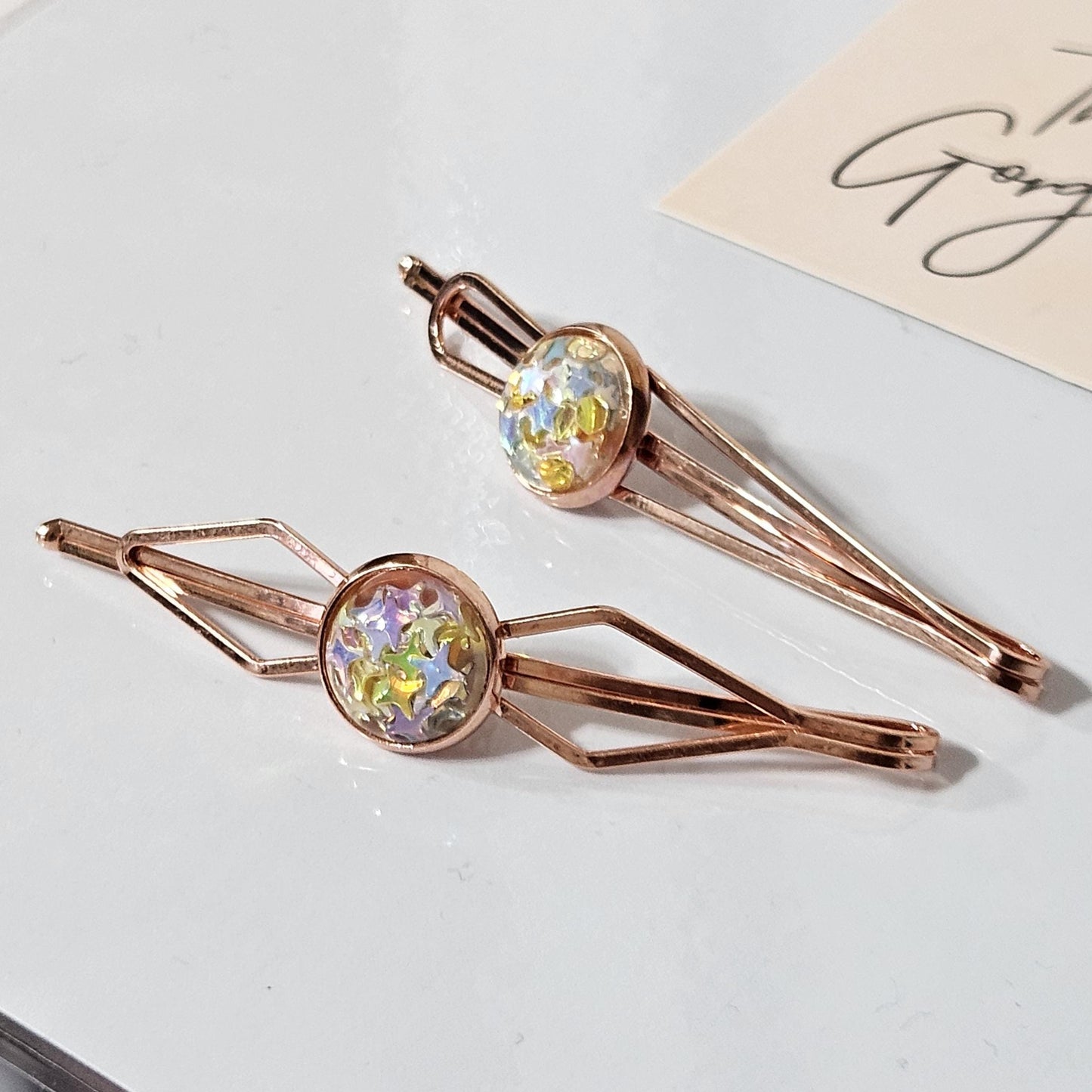Set of 2 Bobby Pins, Geometric Hair Clip, Handmade Cabochon Hair Pin, Minimal Hair