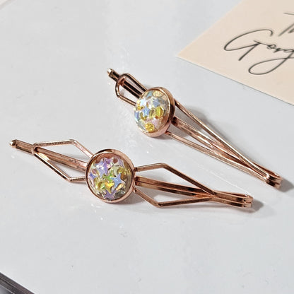 Set of 2 Bobby Pins, Geometric Hair Clip, Handmade Cabochon Hair Pin, Minimal Hair
