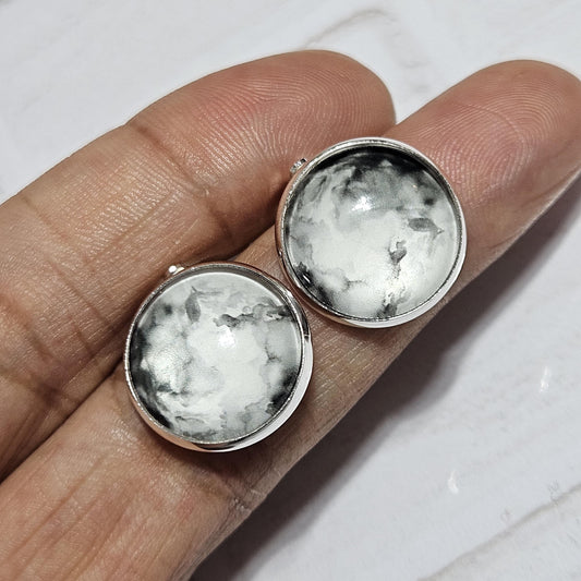 Smoke Design Clip-On Earrings – 16mm Cabochon | Non-Pierced | Hypoallergenic