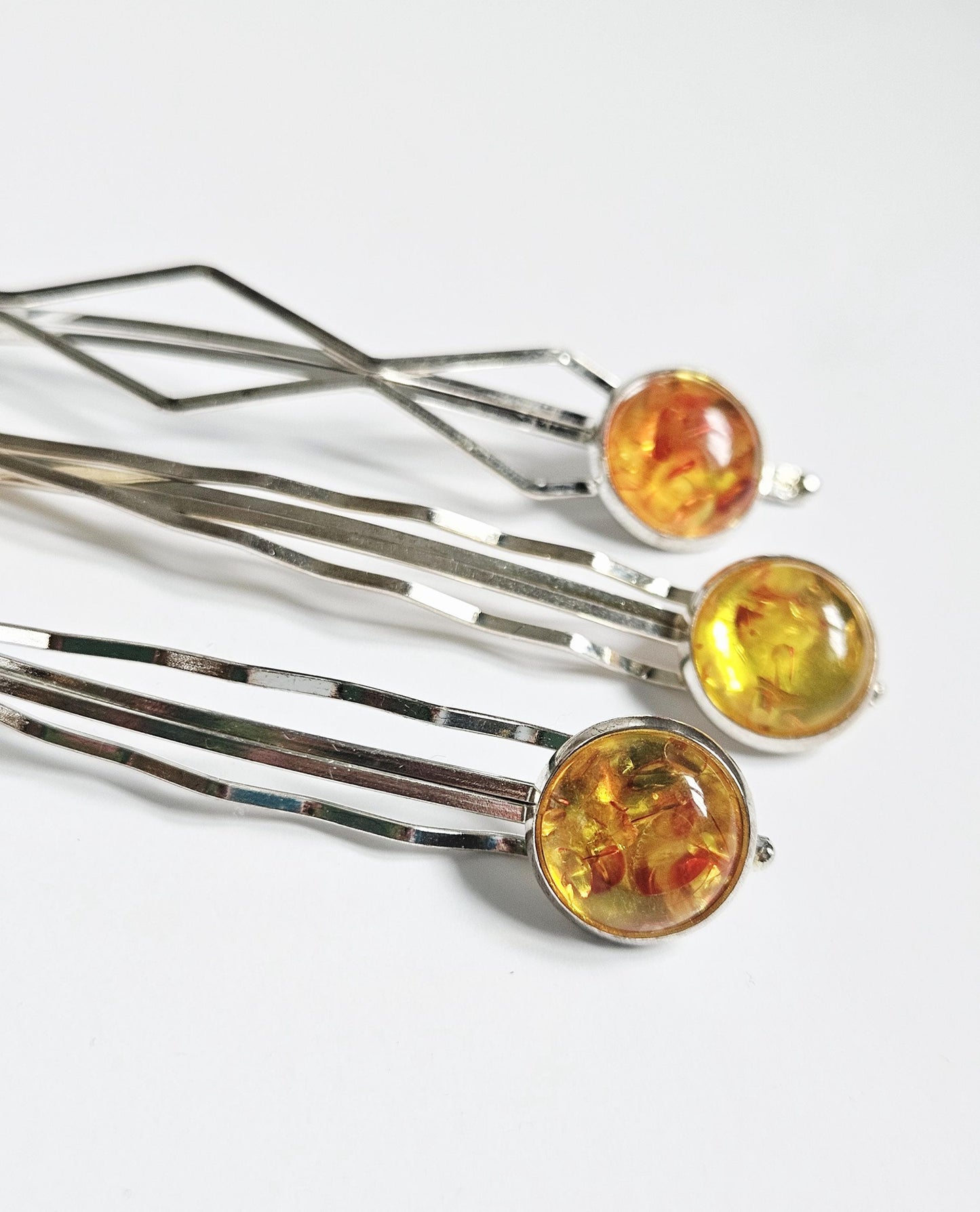 Trendy Bobby Pin Hair Slides: Silver Cabochon Clips, Set of 3
