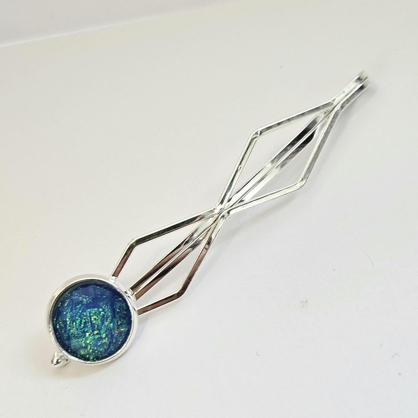 Decorative bobby pins Hair Slides: Colorful Cabochon Bobby Pins, Silver Tone (Set of 3)