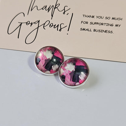 Abstract Paint Stroke Clip-On Earrings – 16mm Cabochon | Non-Pierced | Hypoallergenic