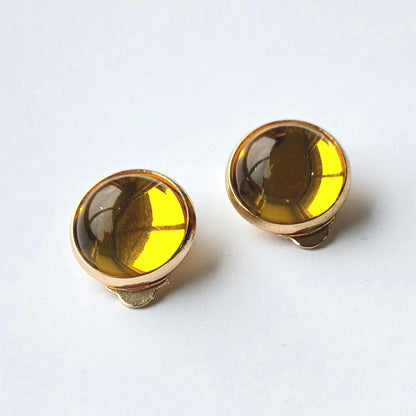 Yellow Resin Clip-On Earrings – 12mm Cabochon | Non-Pierced | Rose Gold Tone