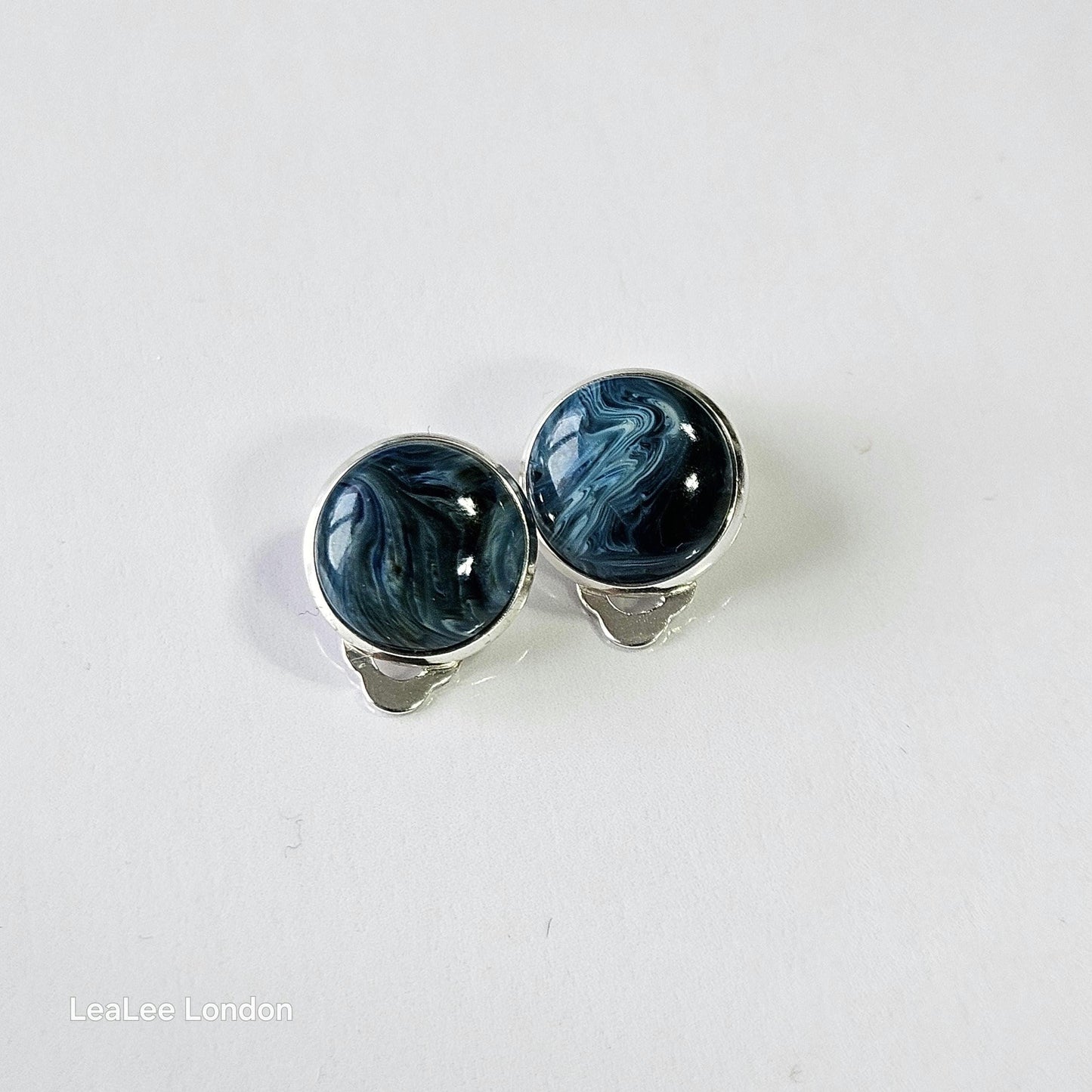 Marble Resin Hair Clip & Earring Set | Blue Green Cabochon | French Barrette | Clip-On Earrings | Handmade Silver Jewellery