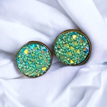 Round Rhinestone Clip-On Earrings