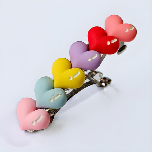 Pastel Heart Barrette Hair Clip – 9cm | Colourful | Non-Pierced