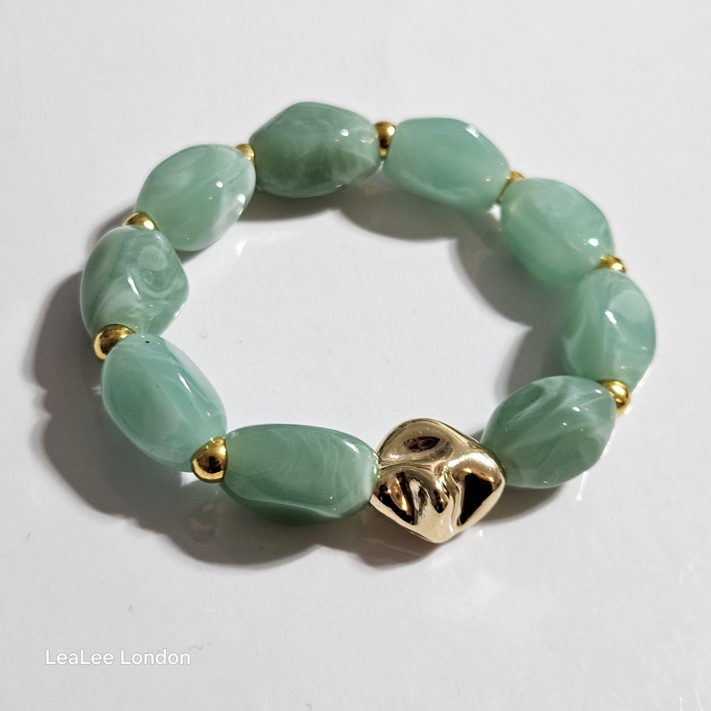 Boho Green Elastic Beaded Bracelet, Chunky Stacking Jewellery for women