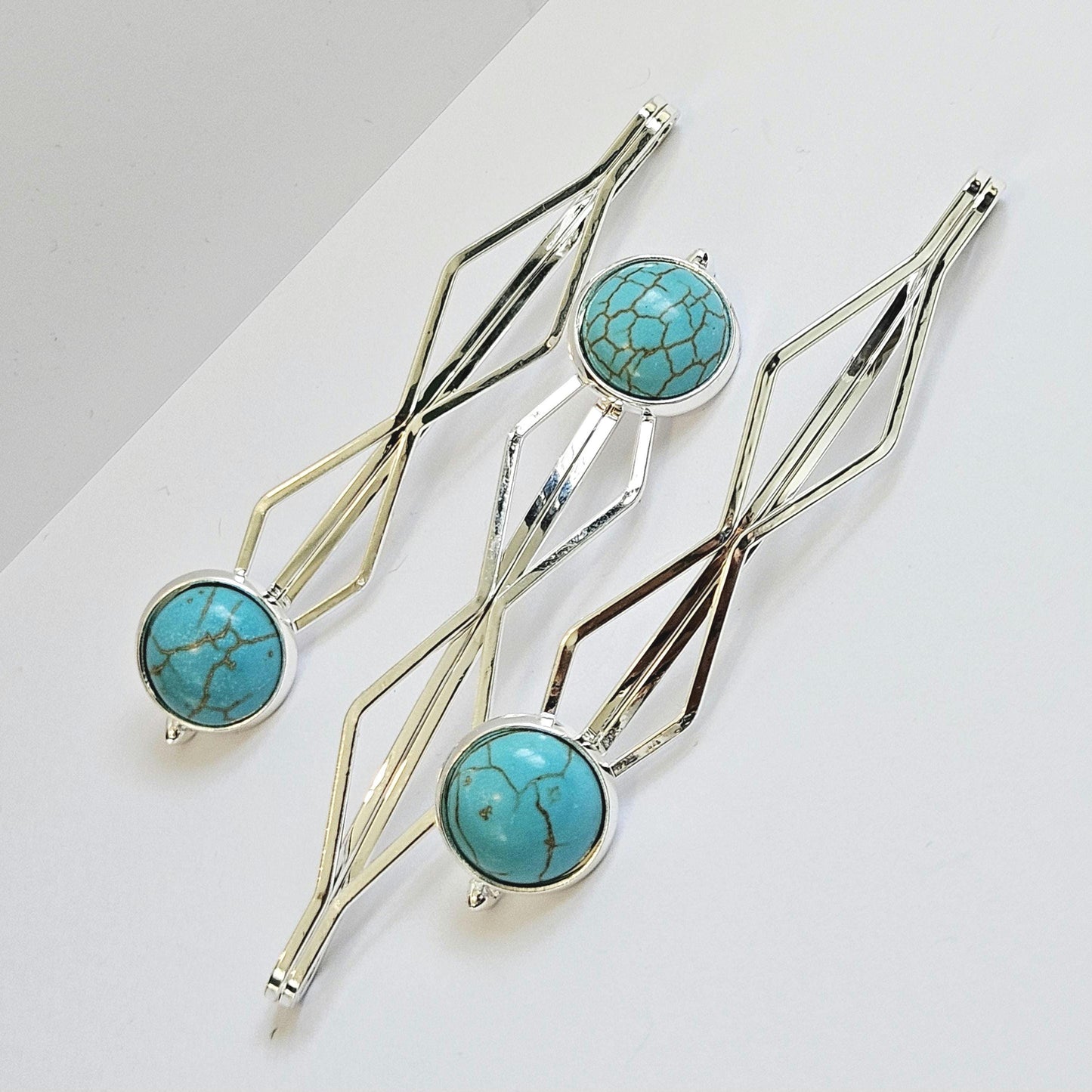 Decorative bobby pins Hair Slides: Colorful Cabochon Bobby Pins, Silver Tone (Set of 3)