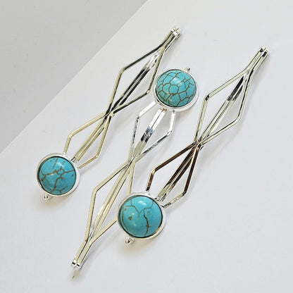 Decorative bobby pins Hair Slides: Colorful Cabochon Bobby Pins, Silver Tone (Set of 3)