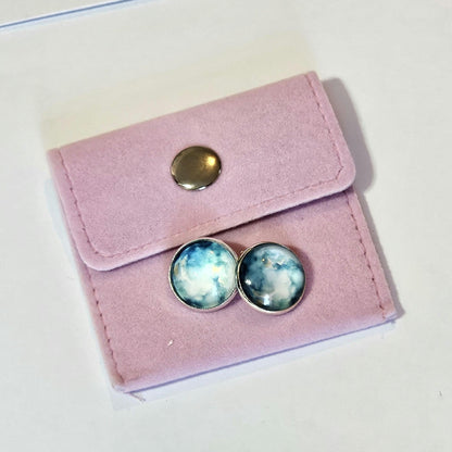 Blue Watercolor Clip On Earrings: Silver Tone, Non Pierced