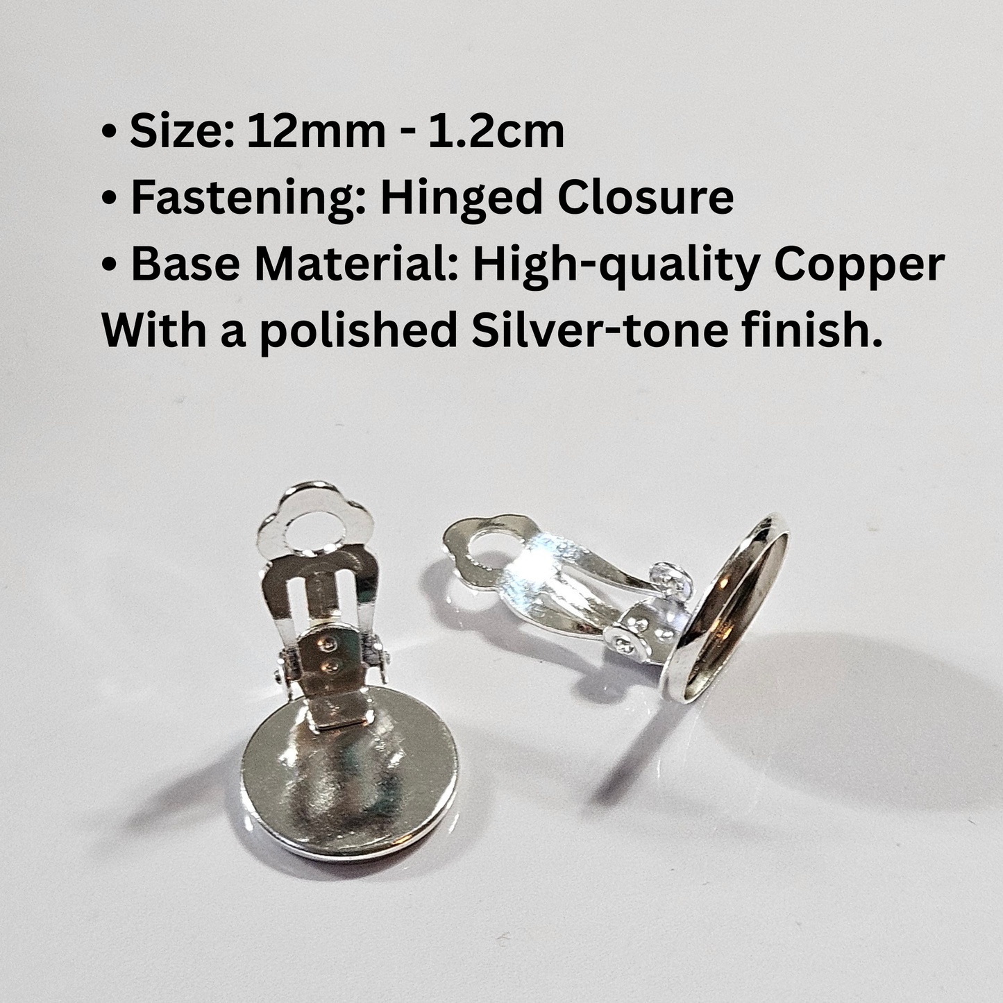 Iridescent Cabochon Clip-On Earrings – 12mm | Non-Pierced | Silver Tone