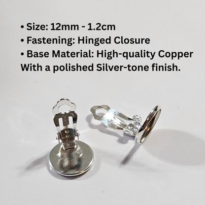 Iridescent Cabochon Clip-On Earrings – 12mm | Non-Pierced | Silver Tone