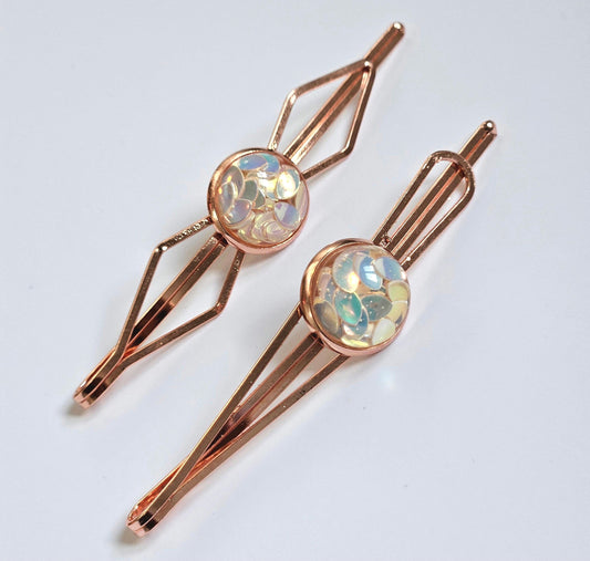 Iridescent Bobby pin Hair Slides: Rose Gold Bobby Pins set of 2, Women's Hair Accessory