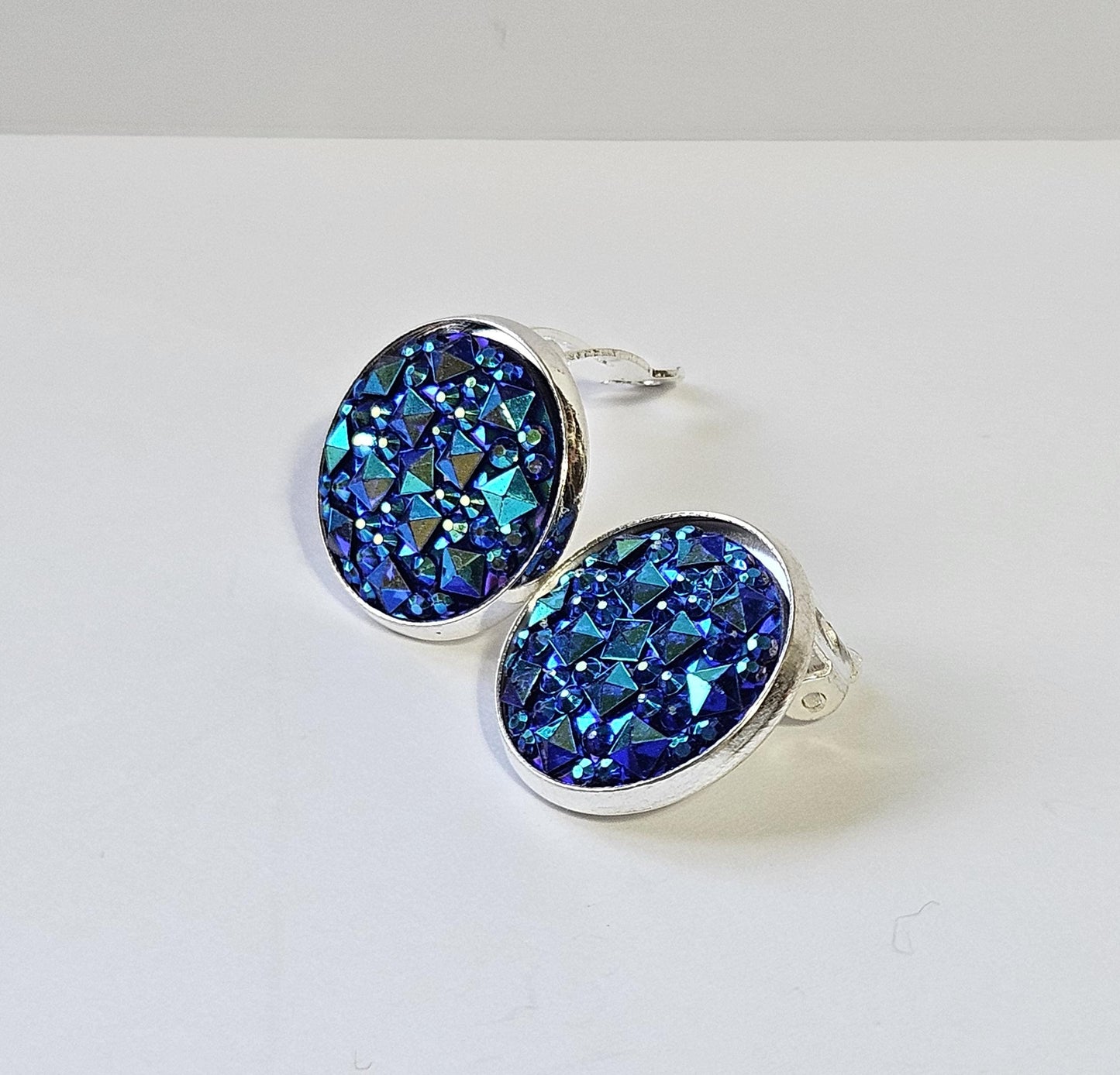 Sparkly Clip-On Earrings | Handmade Silver Cabochon | Non-Pierced | Available in 6 Colours