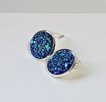 Sparkly Clip-On Earrings | Handmade Silver Cabochon | Non-Pierced | Available in 6 Colours
