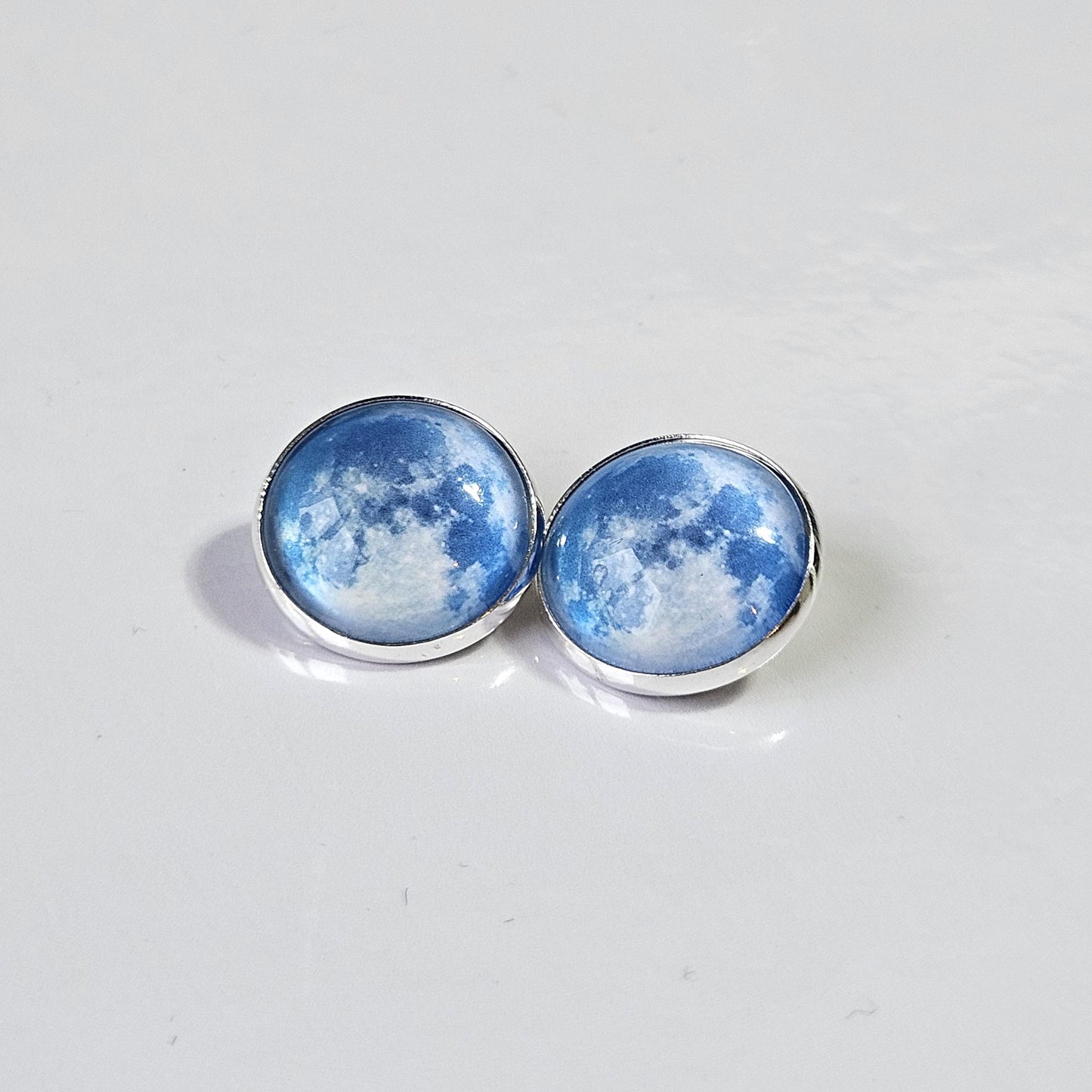Realistic Full Moon Clip On Earrings, Silver Hinged Back Studs, Comfortable Firm Fit No Pierce Jewelry, Celestial Lunar Gift for Space Lover