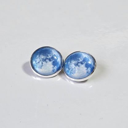 Realistic Full Moon Clip On Earrings, Silver Hinged Back Studs, Comfortable Firm Fit No Pierce Jewelry, Celestial Lunar Gift for Space Lover