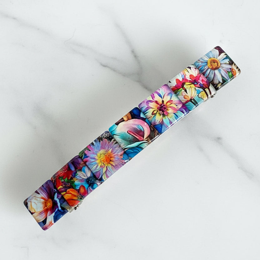 Oil Painted Flower Hair Barrette: Secure French Clip
