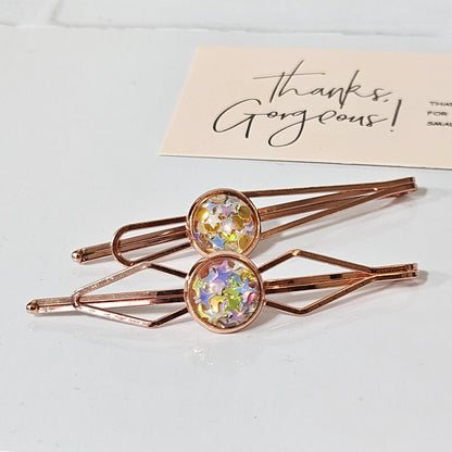 Set of 2 Bobby Pins, Geometric Hair Clip, Handmade Cabochon Hair Pin, Minimal Hair
