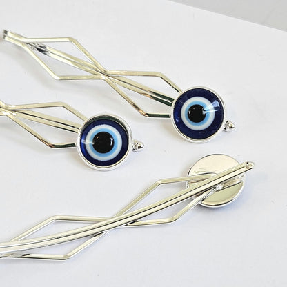 Evil eye decorative Bobby Pins: Silver Hair Slide Clips, Set of 3 for women.