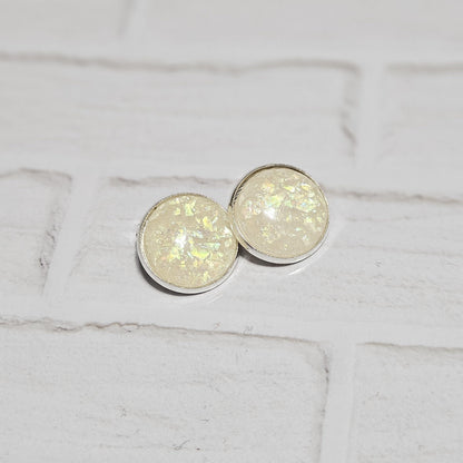 Iridescent Cabochon Clip-On Earrings in Silver Tone