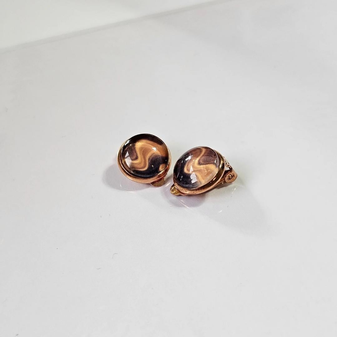 Brown Boho Clip-On Earrings – 12mm Cabochon | Non-Pierced | Handmade UK