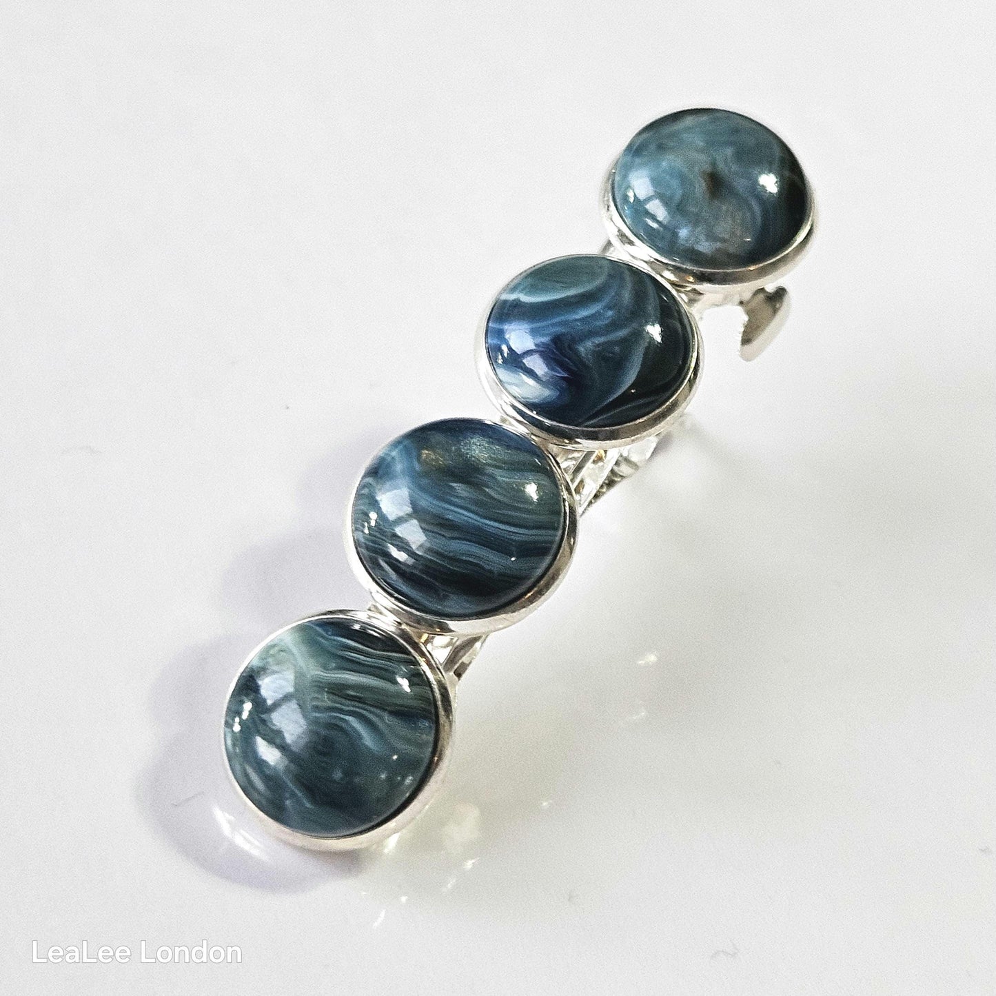 Green Marble French Barrette: Silver-tone hair accessories for women