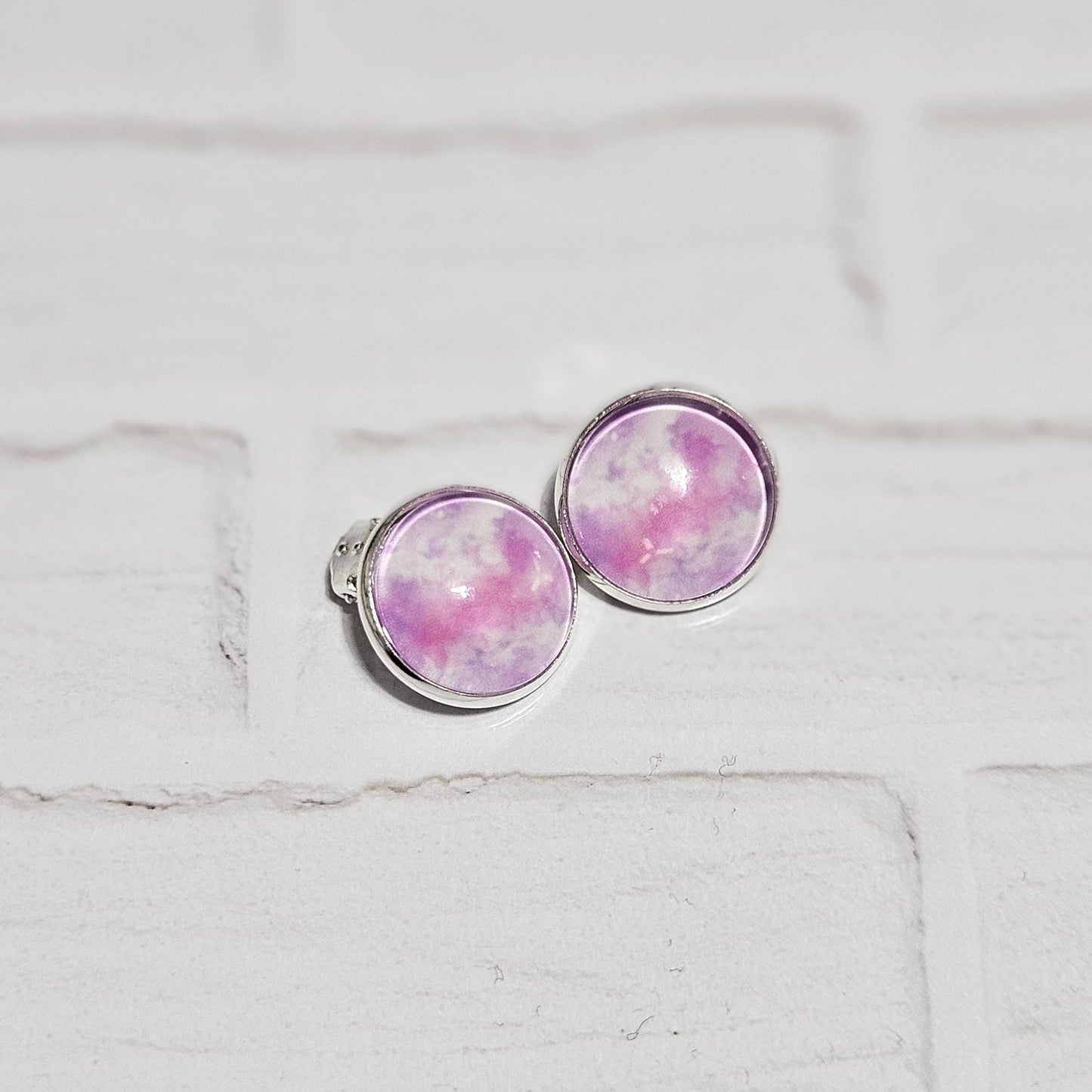 Purple & Pink Watercolour Clip-On Earrings | Silver Tone | No Piercing Needed