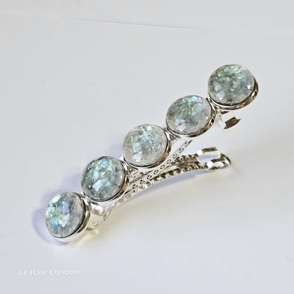 Iridescent Grey Marble Resin Hair Clip & Clip-on Earring Set