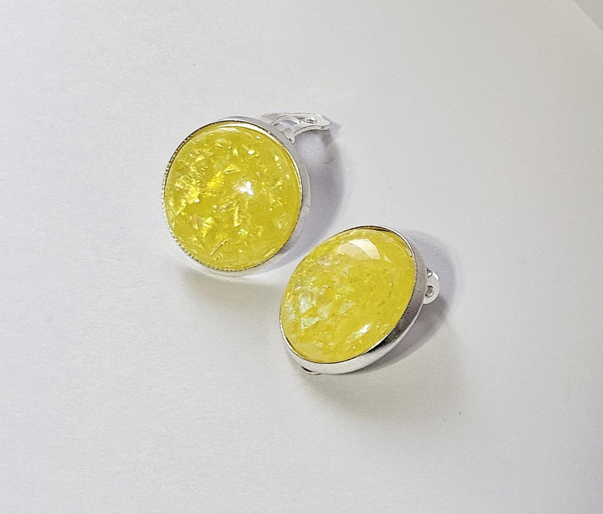 Iridescent Cabochon Clip-On Earrings in Silver Tone