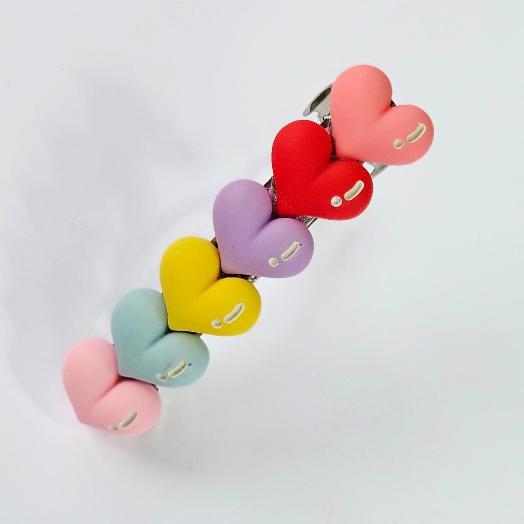Pastel Heart Barrette Hair Clip – 9cm | Colourful | Non-Pierced