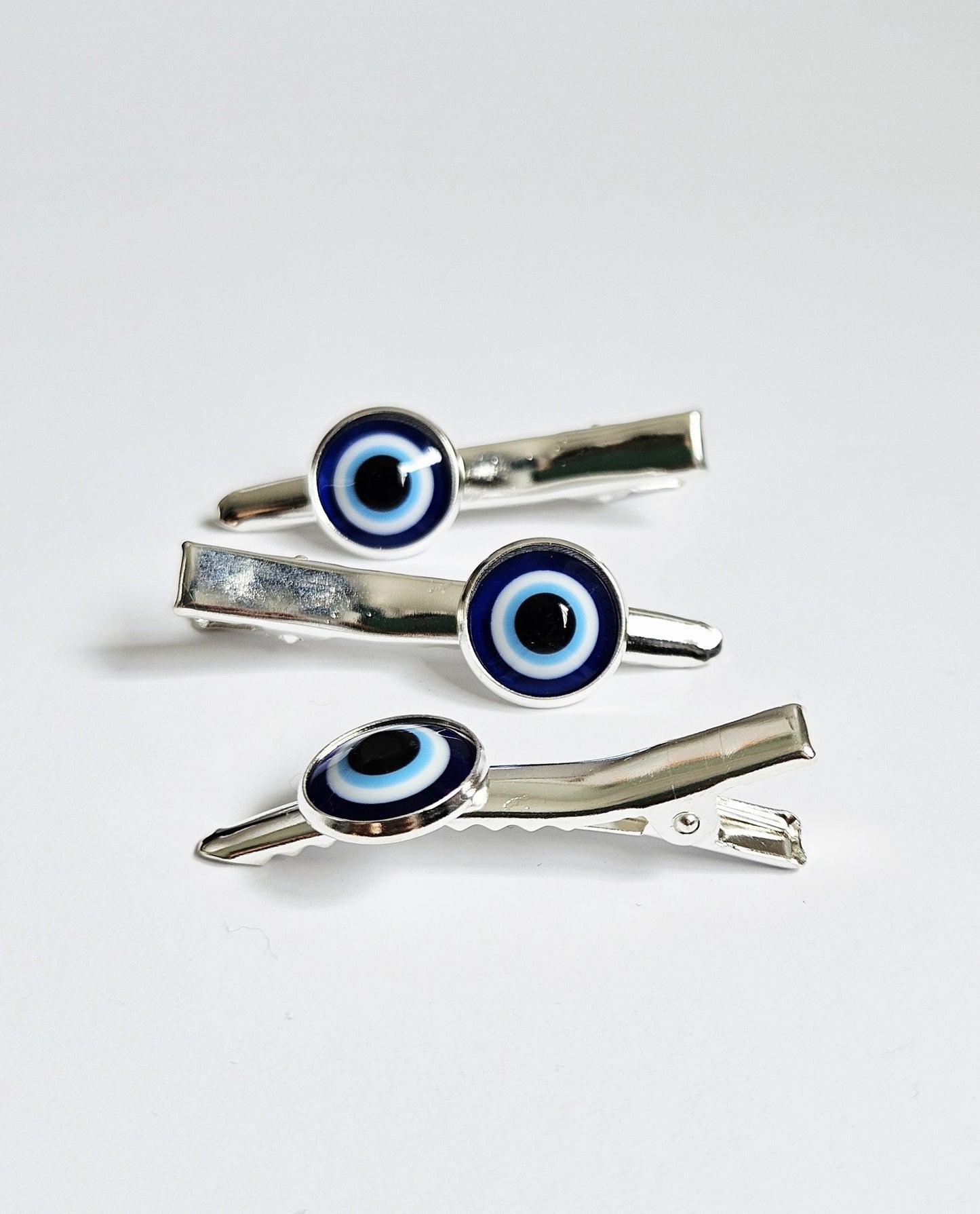 Evil Eye Hair Clips – Set of 3 | Silver & Rose Gold | Alligator Clip