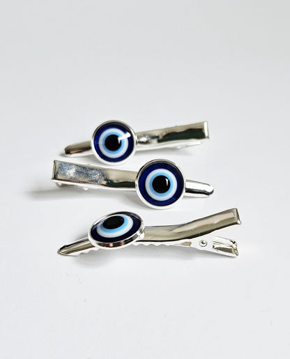 Evil Eye Hair Clips – Set of 3 | Silver & Rose Gold | Alligator Clip