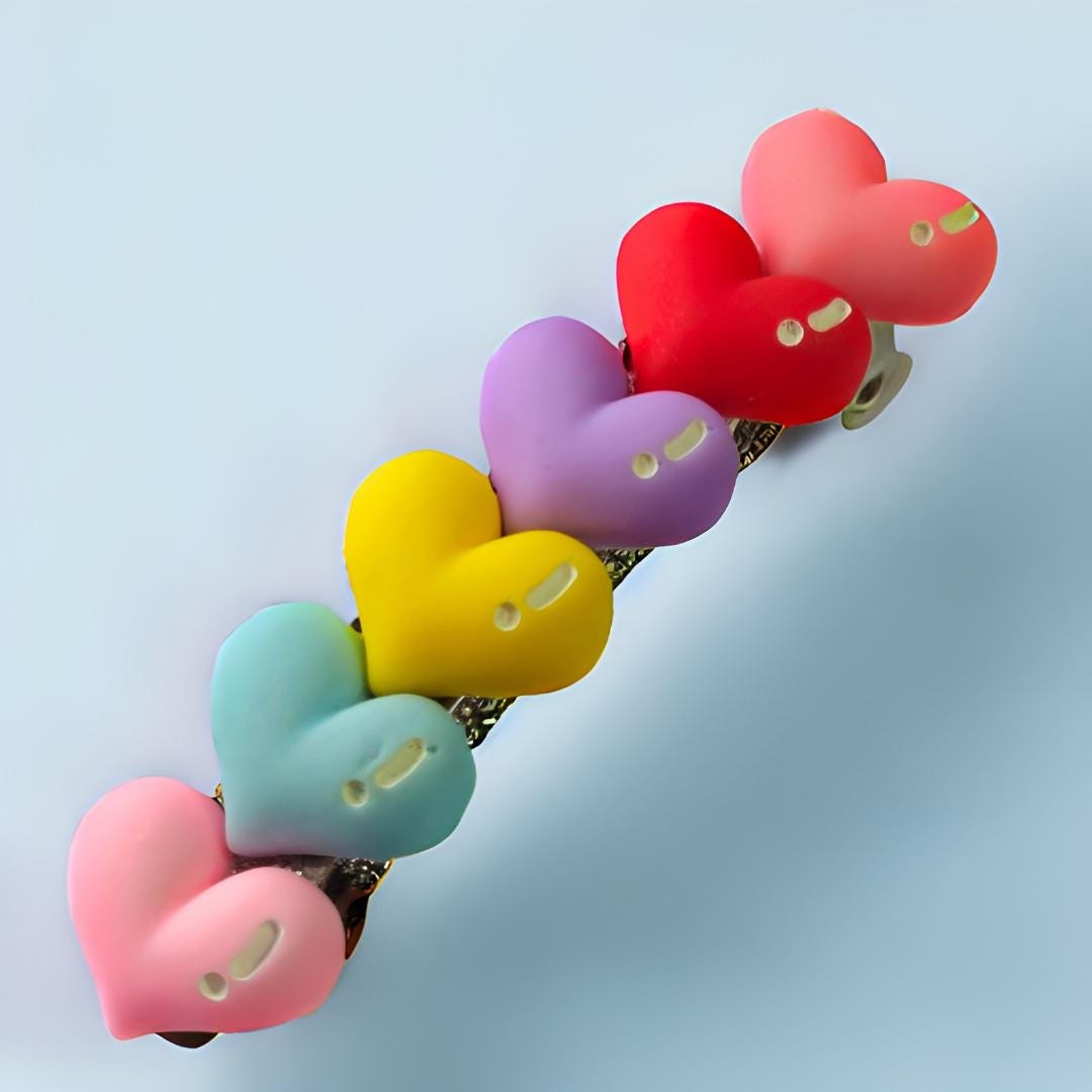 Pastel Heart Barrette Hair Clip – 9cm | Colourful | Non-Pierced