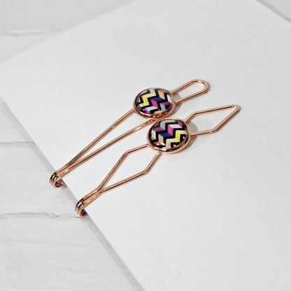 Trendy Bobby Pins Set, Patterned Bobby Pins Set of 2, Handmade Cabochon Clip