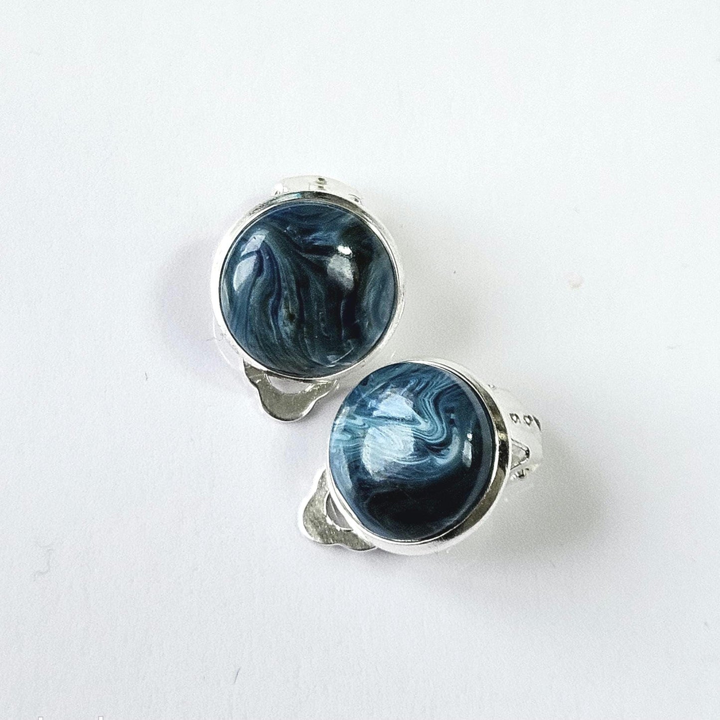 Marble Resin Hair Clip & Earring Set | Blue Green Cabochon | French Barrette | Clip-On Earrings | Handmade Silver Jewellery