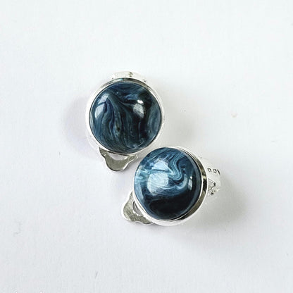 Marble Resin Hair Clip & Earring Set | Blue Green Cabochon | French Barrette | Clip-On Earrings | Handmade Silver Jewellery