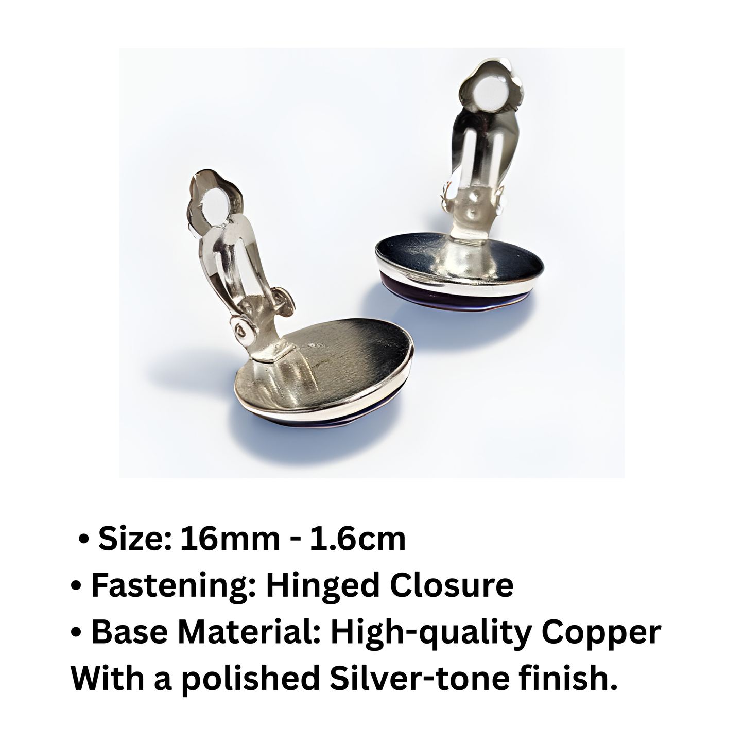Sparkly Clip-On Earrings | Handmade Silver Cabochon | Non-Pierced | Available in 6 Colours