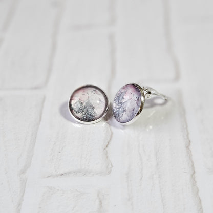 Pine Tree Watercolour Clip-On Earrings – 16mm Cabochon | Non-Pierced | Hypoallergenic