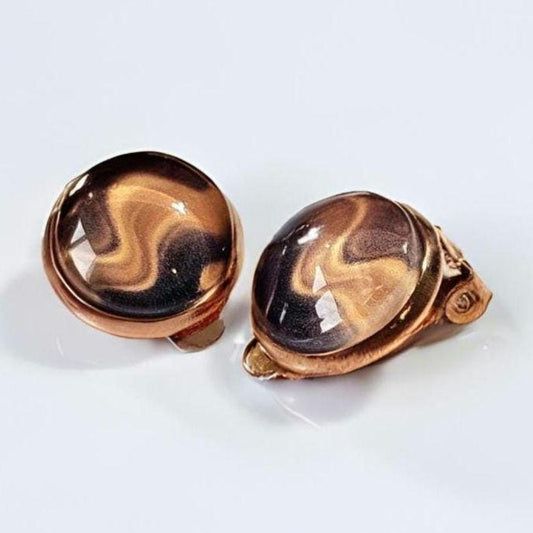 Brown Boho Clip-On Earrings – 12mm Cabochon | Non-Pierced | Handmade UK