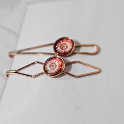 Rose Gold Bobby Pin, Geometric Hair Clip, Handmade Red Cabochon Hair Pin, Minimal Hair