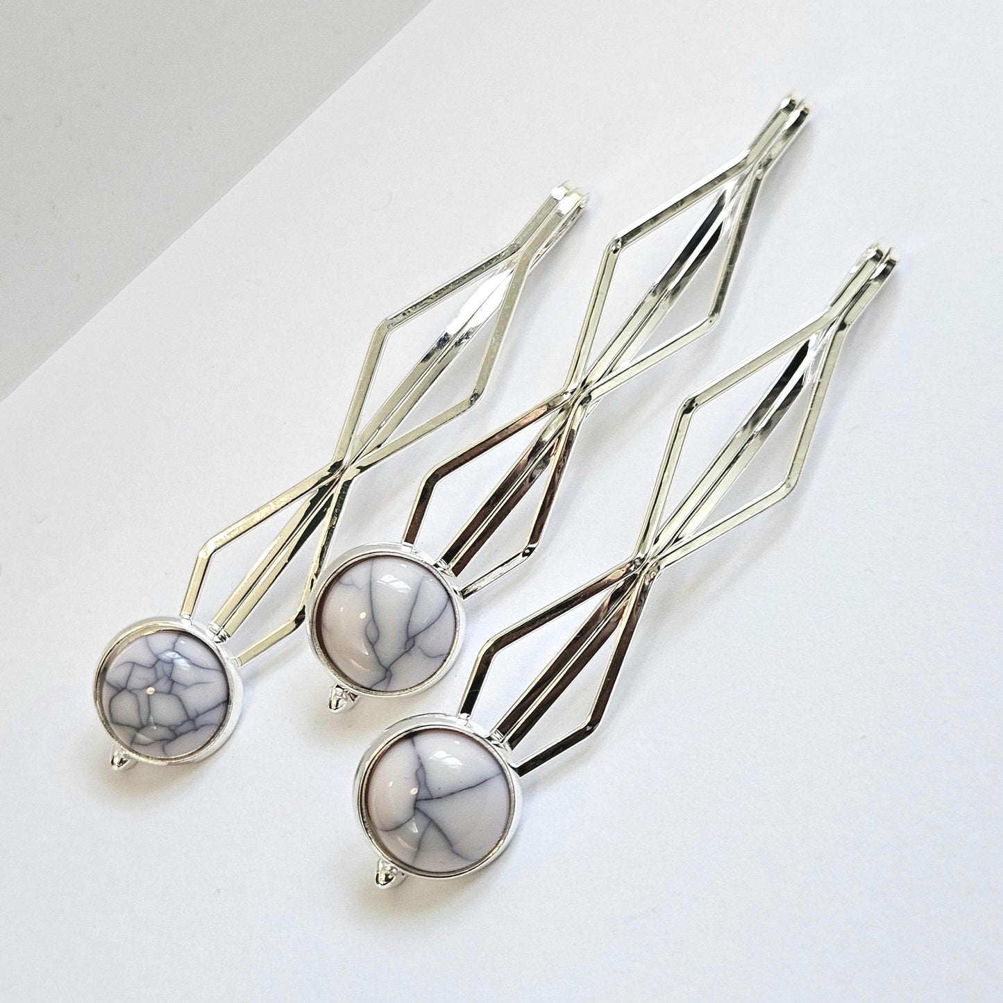 Decorative bobby pins Hair Slides: Colorful Cabochon Bobby Pins, Silver Tone (Set of 3)