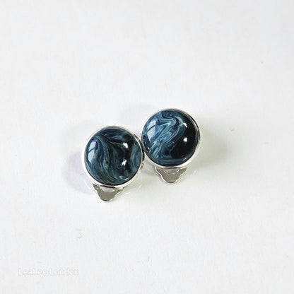 Marble Resin Hair Clip & Earring Set | Blue Green Cabochon | French Barrette | Clip-On Earrings | Handmade Silver Jewellery
