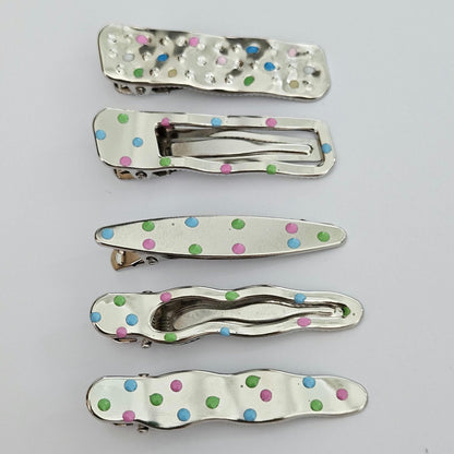 Polka Dot Snap Hair Clips | Set of 7 | Mixed Styles & Sizes | Lightweight Hair Clips for Women & Girls | Silver Tone