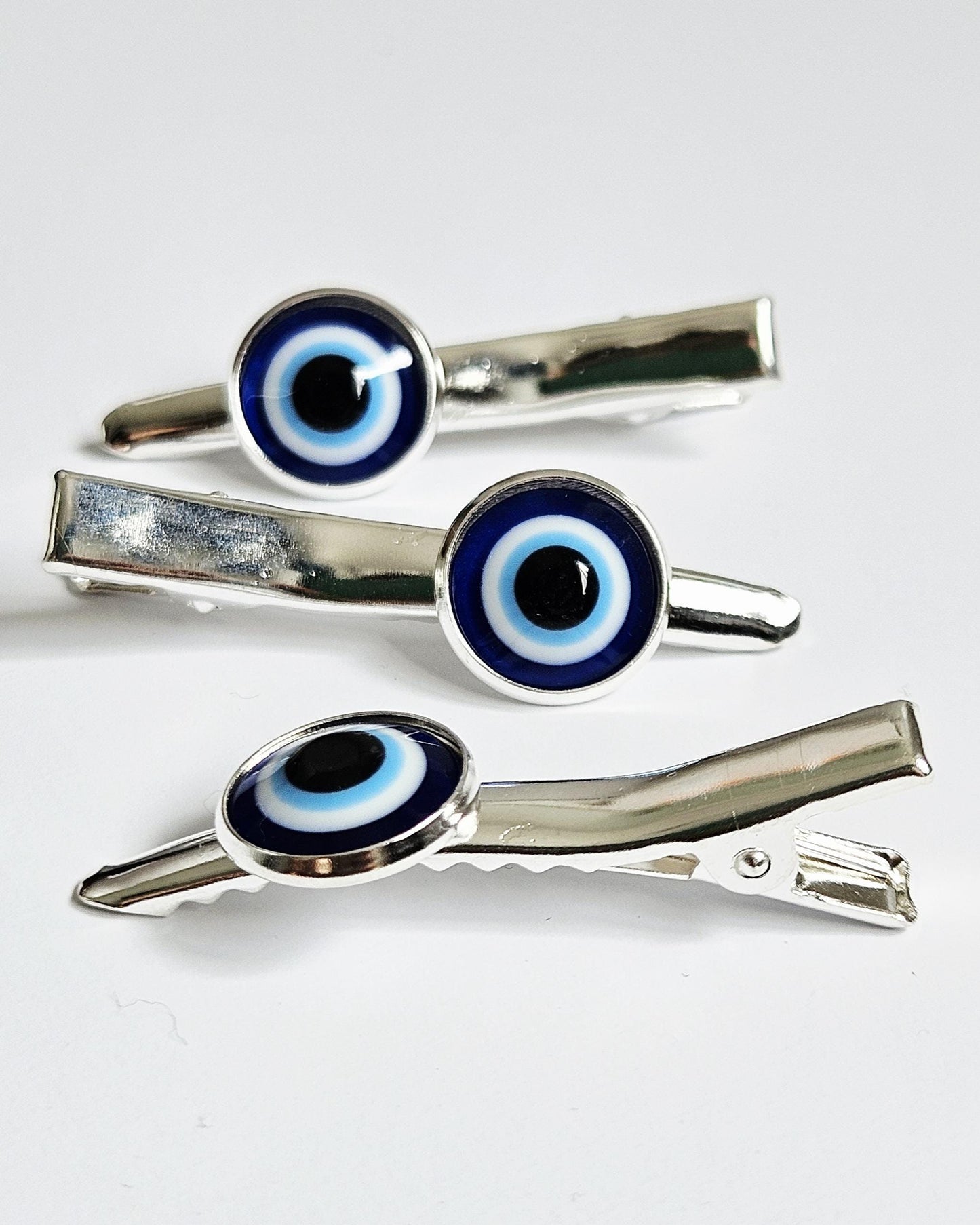 Evil Eye Hair Clips – Set of 3 | Silver & Rose Gold | Alligator Clip