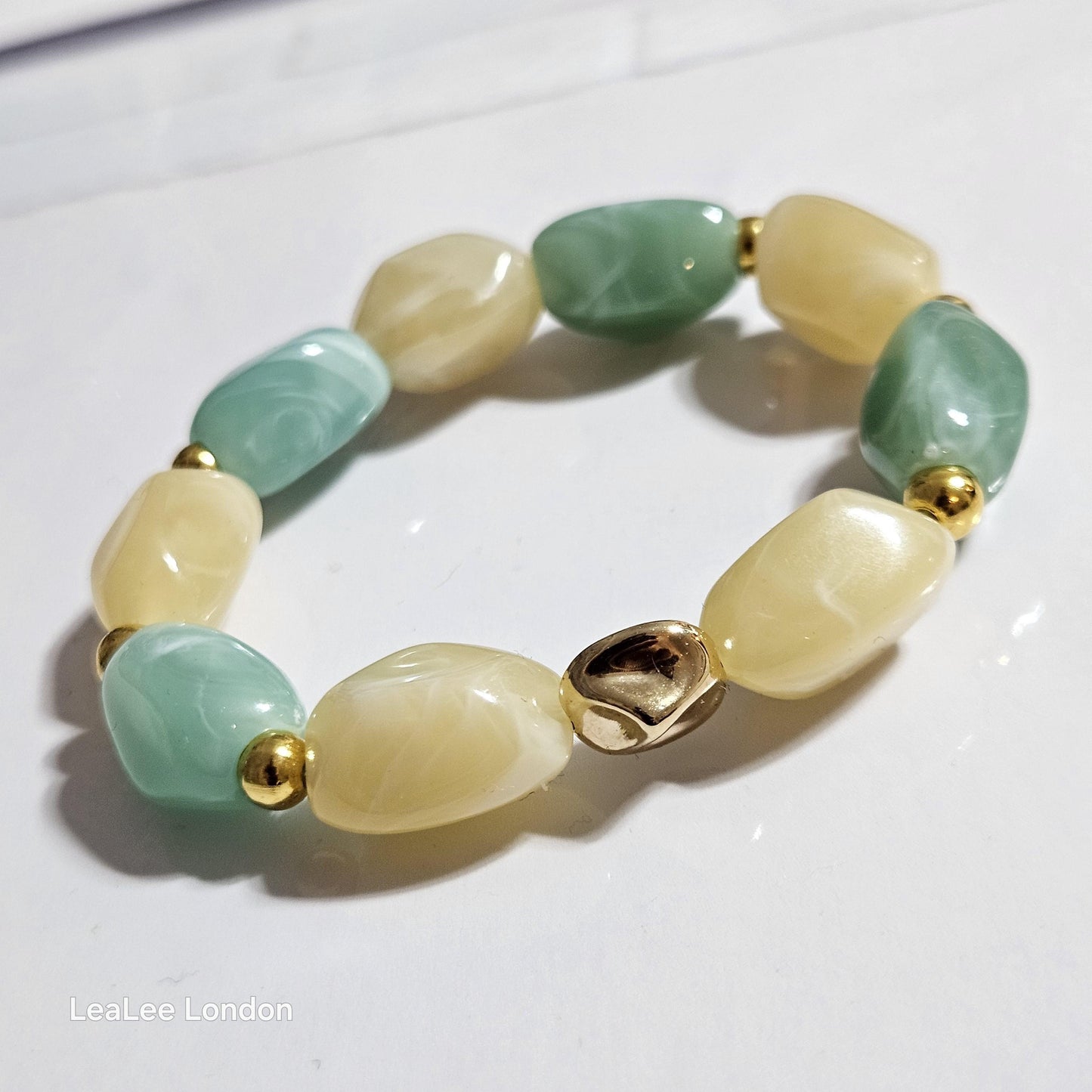 Boho Green Elastic Beaded Bracelet, Chunky Stacking Jewellery for women
