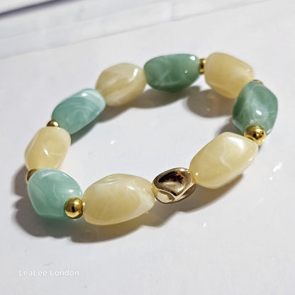 Boho Green Elastic Beaded Bracelet, Chunky Stacking Jewellery for women